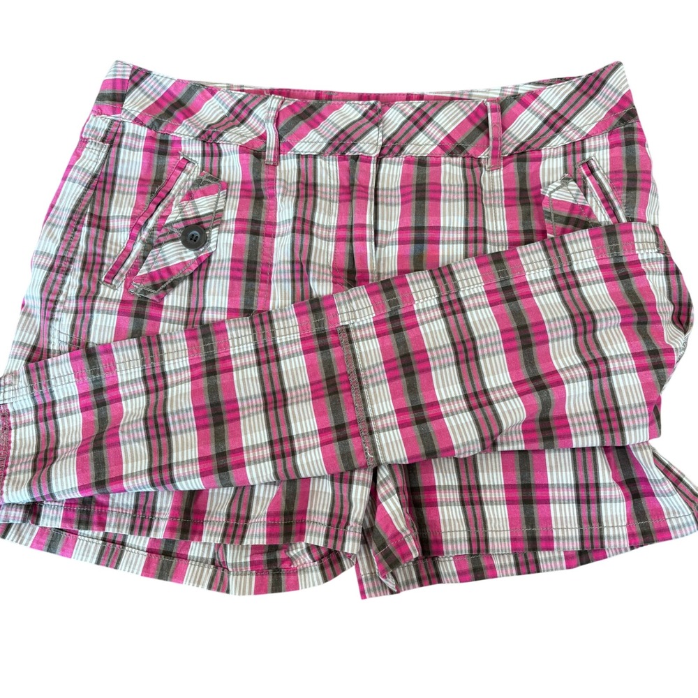 DENVER HAYES Vintage mini skirt skort women 10 pink plaid stretch cotton casual